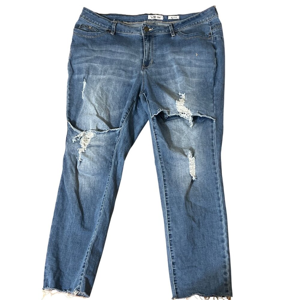 YMI WBB Wannabettabutt Mid Rise Jeans Distressed Raw Hem Size 18
